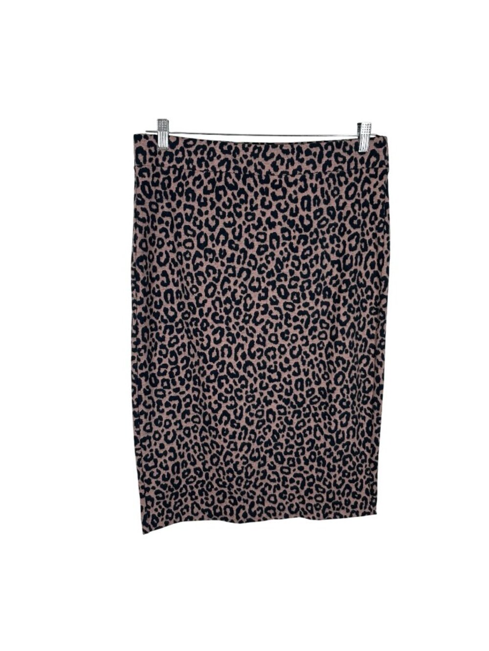 Ann Taylor Women Size L Pink Navy Blue Leopard Print Fuzzy Pull On Pencil Skirt